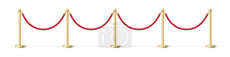 Long fencing gold bollards with red rope template. Security barrier at solemn ceremonies and events. Warning from security service that passage is vector closed