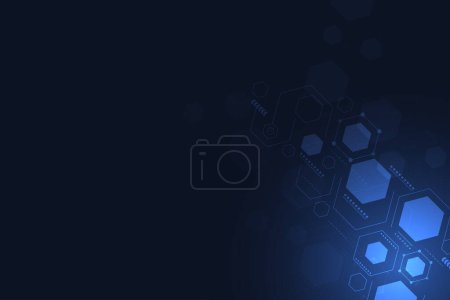Black and blue abstract technology background with hexagonal element. Perspective background with modern particles.