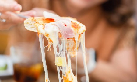 Photo for Selective focus on Slice of hot pizza large cheese delicious tasty fast food Italian traditional - Royalty Free Image