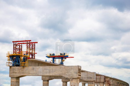 Photo for High-speed rail infrastructure construct concepts, Construction of a mass transit train line in progress with heavy infrastructure - Royalty Free Image