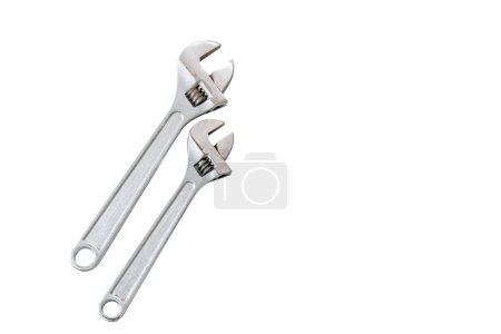 Foto de Llave ajustable aislada sobre fondo blanco, llave industrial. - Imagen libre de derechos