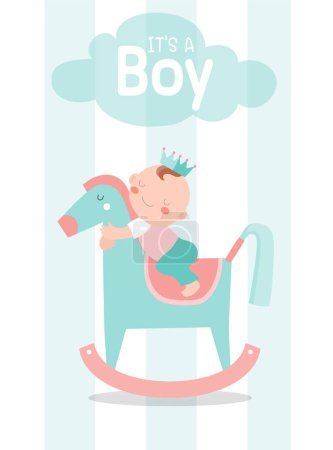Ilustración de Tarjetas de invitaciones para baby shower con bebé niño, lindo diseño, póster, saludo, plantilla, ilustraciones vectoriales. - Imagen libre de derechos