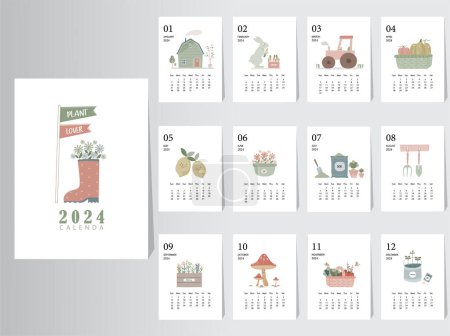 Foto de Lindo calendario 2024 diseño, El año de las plantillas de tarjetas mensuales de plantas, Conjunto de 12 meses, Árboles mensuales, planta, Vector ilustraciones. - Imagen libre de derechos