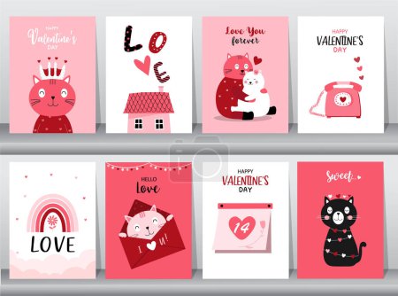 Illustration for Cute animal with Valentine's day balloon.February 14. Design with cute animal.love, couple, heart, valentine,Vector illustrations. - Royalty Free Image