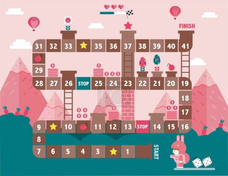 Illustration for World tour board game template,Funny frame, ladders game, Game for Happy Easter day,rabbit.Vector illustrations. - Royalty Free Image
