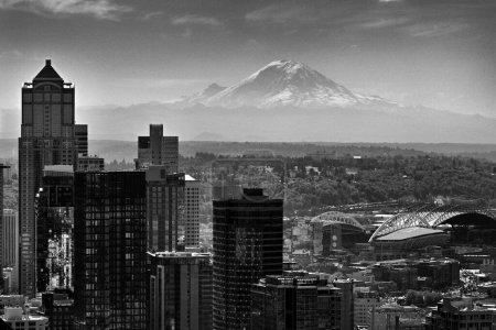 Photo for View at Mount Rainier and Seattle cityscape, WA, USA. - Royalty Free Image