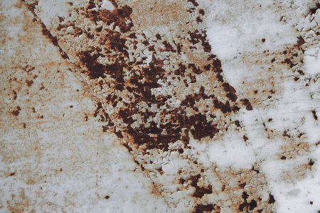 Rusty metal background. An old metal sheet covered with white paint.