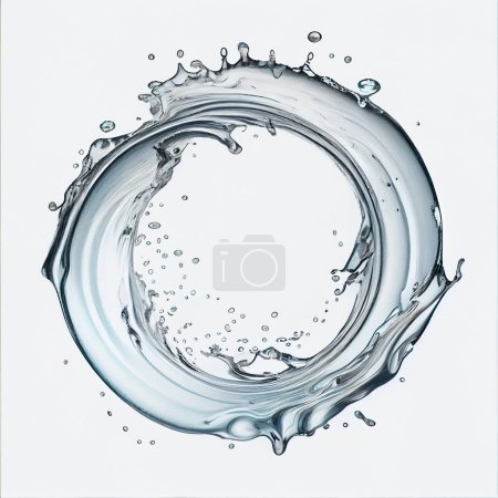Photo for Water jet flowing and splashing in a round frame, liquid splash - Royalty Free Image