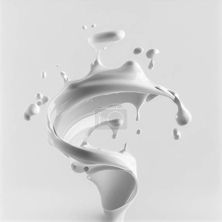 Téléchargez les photos : Peinture blanche brillante liquide éclaboussure en forme de spirale sur fond blanc - en image libre de droit