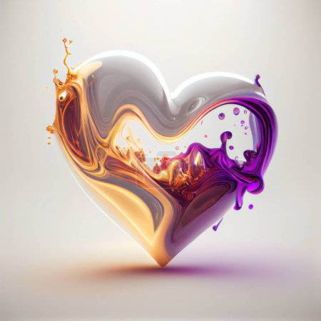 Photo for Abstract glossy paint in heart shape design element, splashing lacquer liquid overflowing from heart shape, emotions concept - Royalty Free Image