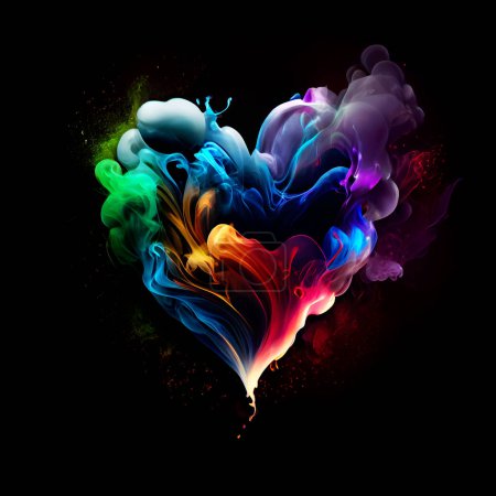 Téléchargez les photos : Fumée colorée abstraite en forme de coeur élément de conception, les fumées montantes formant un cœur - en image libre de droit
