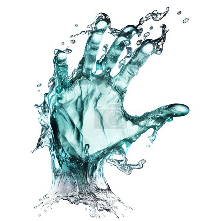 Téléchargez les photos : Main d'eau abstraite atteignant l'élément de conception, l'écoulement de l'eau et les éclaboussures prenant une forme de main - en image libre de droit