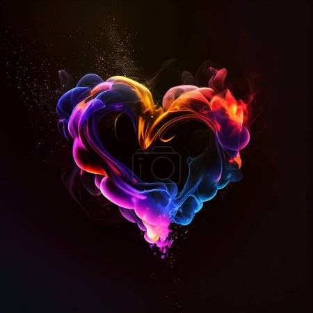 Téléchargez les photos : Fumée colorée abstraite en forme de coeur élément de conception, les fumées montantes formant un cœur - en image libre de droit