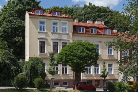 Photo for KRAKOW, POLAND - MAY 12, 2018: Nice apartment house near to Saint-Joseph church. - Royalty Free Image