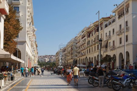 Photo for THESSALONIKI, GREECE - SEPTEMBER 10, 2018: Street view of down town with tourists - Royalty Free Image