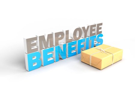 Foto de Representación en 3D del concepto de paquete anual de beneficios para empleados sobre fondo blanco - Imagen libre de derechos