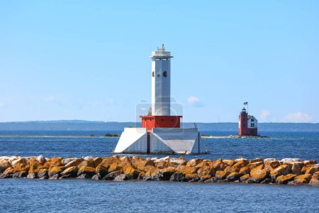 Photo for Historic Round island passage light house in the middle of lake Huron near Mackinac Island, Michigan - Royalty Free Image