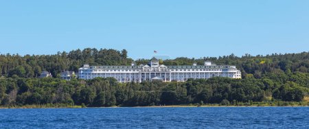 Photo for Historic Grand hotel overlooking the Straits of Mackinac, has the Worlds,Longest Porch. - Royalty Free Image