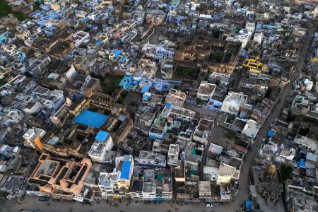 Photo for Top down view of typical homes in Bundi town, Rajasthan state, India. - Royalty Free Image