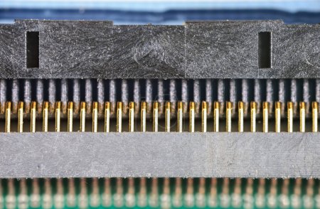 Close up view of Flexible printed circuit cable connector on the printed circuit board.