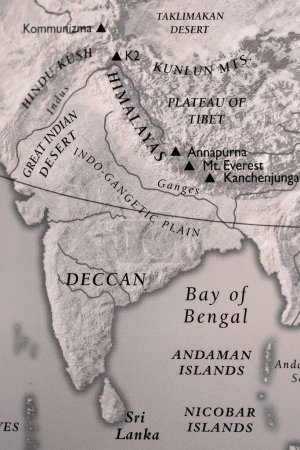 Photo for Close up view of vintage Indian subcontinent map in monochrome. - Royalty Free Image