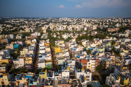 Mysore, India - November 07, 2022: Aerial view of colorful homes in Mysore city, Karnataka state,