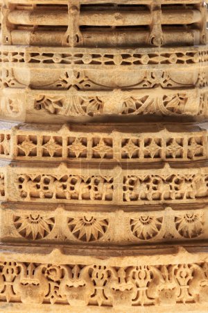 Historic Jain temple detail architecture in Ranakpur, Rajasthan, India. Built in 1496.