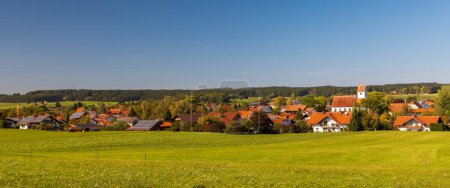 Scenic landscape of Steingaden town in Bavaria, Germany, panoramic view.