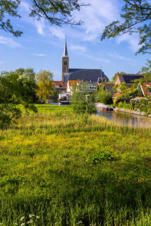 Landschaftliche Landschaft der Schermerhorn-Stadt mit gelben Wildblumen blüht im Frühling.