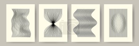 Photo for Set of aesthetic minimalist artistic geometric compositions. poster vintage line wave. Vector illustration - Royalty Free Image