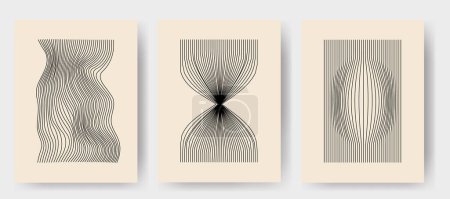 Photo for Set of aesthetic minimalist artistic geometric compositions. poster vintage line wave. Vector illustration - Royalty Free Image