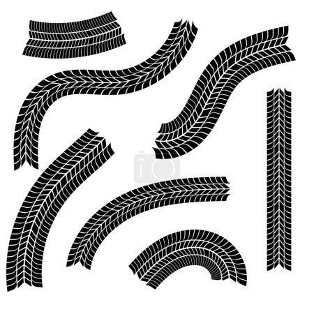 Ilustración de Conjunto de siluetas negras de neumáticos sobre fondo blanco. Ilustración vectorial - Imagen libre de derechos