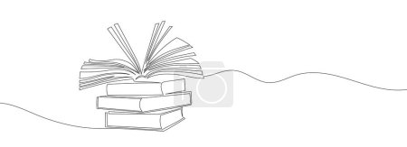 Continuous line drawing of a book. Stacks of books. Vector illustration