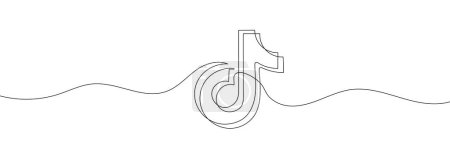 Téléchargez les illustrations : One continuous one line drawing of TikTok logo isolated on white background. Vector illustration - en licence libre de droit