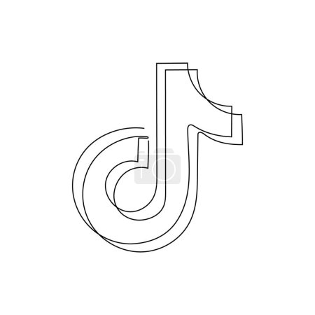 Illustration for One continuous one line drawing of TikTok logo isolated on white background. Vector illustration - Royalty Free Image
