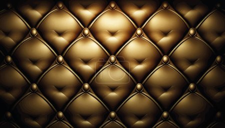 Téléchargez les illustrations : Modèle luxueux en cuir de couleur dorée avec des vagues diagonales de perles dorées. Matelas pour le lit dans la chambre, générative ai. Illustration vectorielle - en licence libre de droit