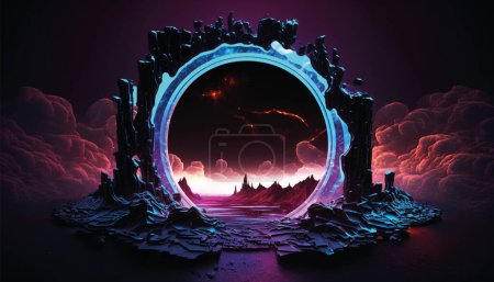 Photo for Abstract background with round portal, neon light, virtual reality, glowing round frame, 3D rendering. Vector illustration - Royalty Free Image
