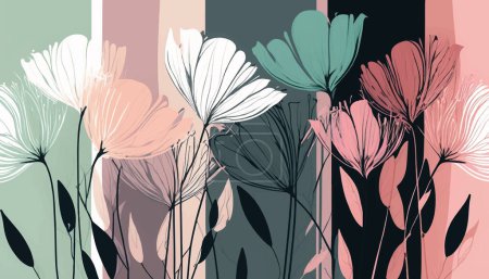 Photo for Floral background decorated with blooming flowers and leaves. Flat illustration .Vector illustration - Royalty Free Image