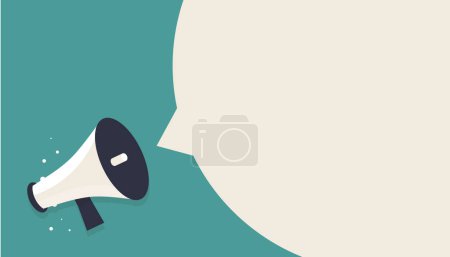 Photo for Poster with megaphone. Megaphone in flat design on blue background. Vector illustration - Royalty Free Image