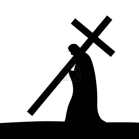 Photo for Jesus carries the cross silhouette on a white background. Vector illustration - Royalty Free Image