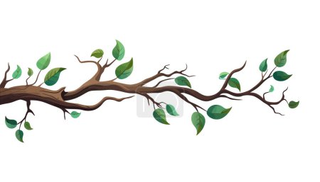 Illustration for Tree branch in flat style. Spring tree branches with different leaves. Vector illustration - Royalty Free Image
