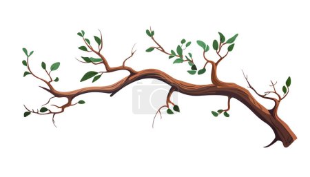 Téléchargez les illustrations : Branche d'arbre en style plat. branches d'arbres de printemps avec différentes feuilles. Illustration vectorielle - en licence libre de droit