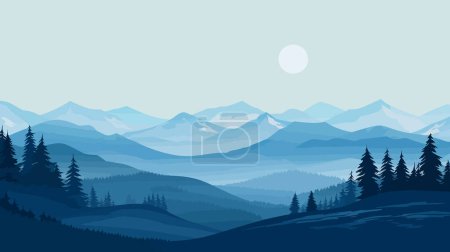 Photo for Winter mountain landscape. Coniferous trees against the background of hills, forests, mountains, flat design. Vector illustration - Royalty Free Image