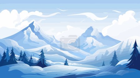 Photo for Winter mountain landscape. Coniferous trees against the background of hills, forests, mountains, flat design. Vector illustration - Royalty Free Image