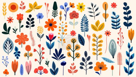 Photo for Hand drawn abstract wildflowers, set flowers and leaves, flat icons. Vector illustration - Royalty Free Image
