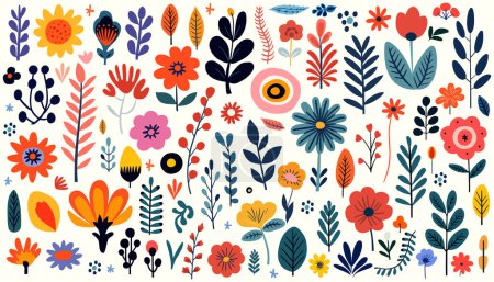 Photo for Abstract Hand drawn abstract wildflowers, set flowers and leaves, flat icons. Vector illustration - Royalty Free Image