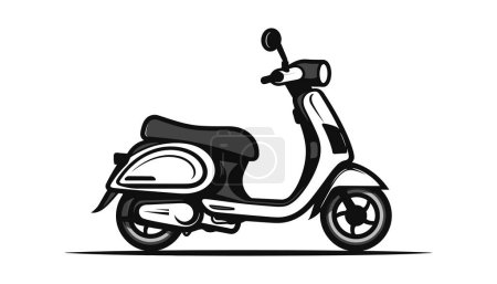 Ilustración de Scooter eléctrico. Moto. Carga de motocicleta. Scooter blanco y negro de estilo plano aislado sobre fondo blanco. Ilustración vectorial - Imagen libre de derechos
