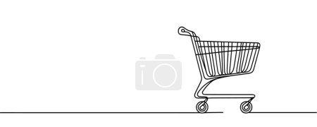 Shopping cart in one line style isolated. Vector illustration