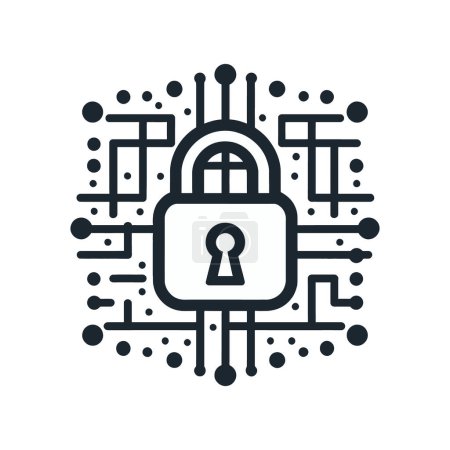Photo for Black and white digital security icon depicting a padlock with a digital circuit pattern on a white background. Vector illustration - Royalty Free Image