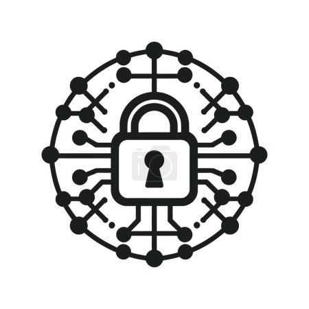 Photo for Black and white digital security icon depicting a padlock with a digital circuit pattern on a white background. Vector illustration - Royalty Free Image